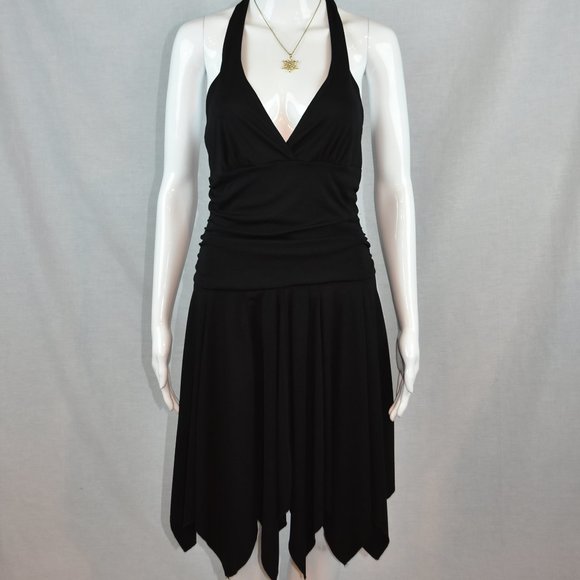 Charlotte Russe sz S Jet Black Halter Style Handkerchief Ruched Dress NWT - Picture 1 of 10